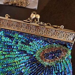 Beautiful Peacock Beaded/Sequin Clutch Purse