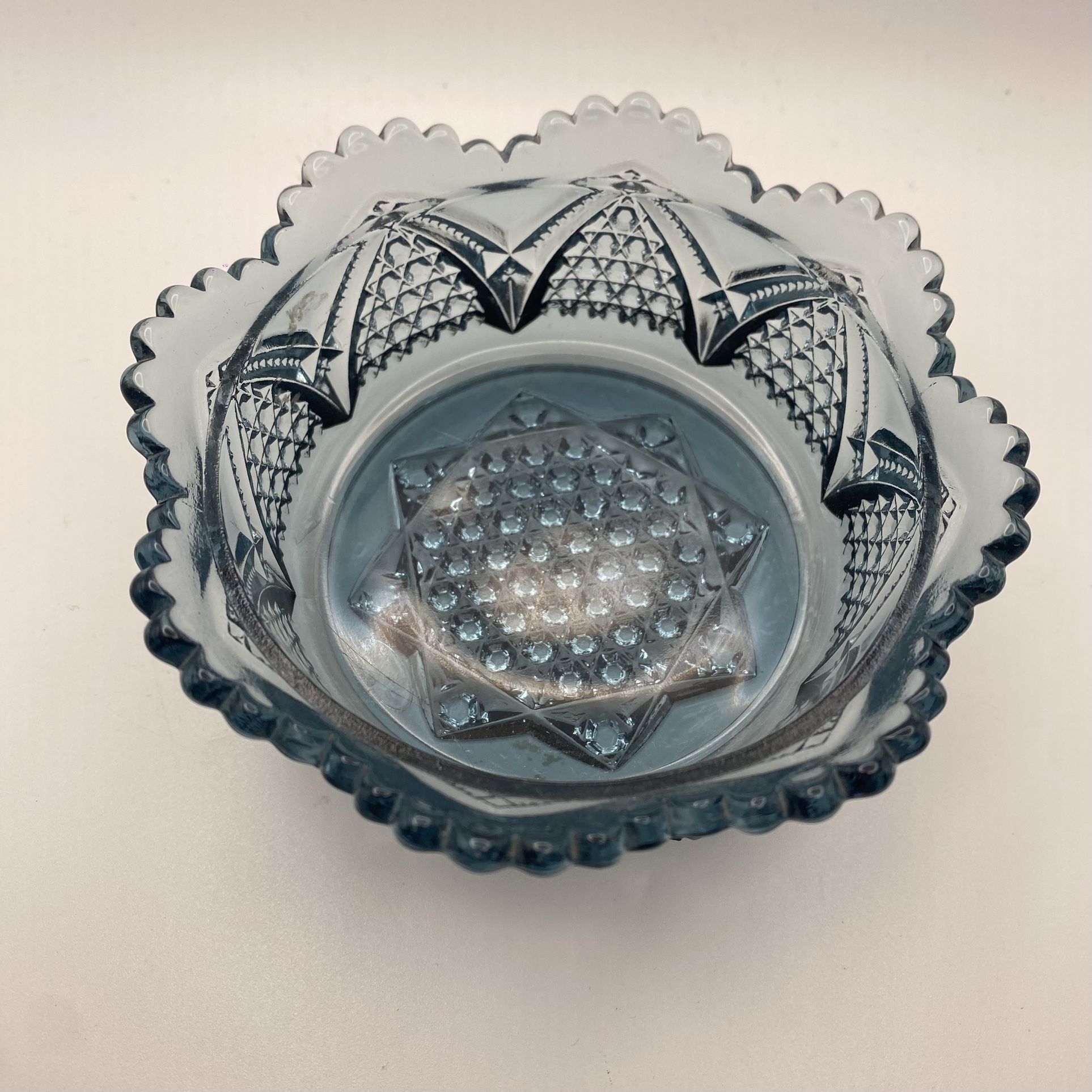 Signed Fenton Depression Glass, Blue Candy Dish Bowl