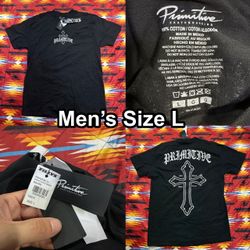 Primitive Skateboards Rhinestones Cross Logo Men’s Size Large Black T-Shirt