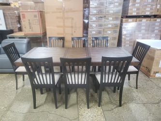 Beautiful9 Pc  Brown Dining Table  With Leaf And  8 Chairs (New In A Box)