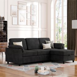 New Mid Century 79" Convertible Sectional Sofa, 3 Seater L Shaped Couch with Removable Linen Fabric Pillows, Mid Century Small Sofa for Living Room, A