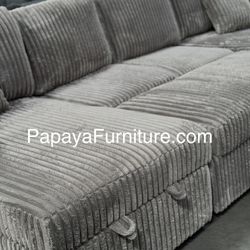 New Large Big Sectional With Two Storage Chaise Super Plush Fabric Furniture Warehouse Sale Discount Offer Pullout Sleeper Bed Couch Pull Out Sofabed 