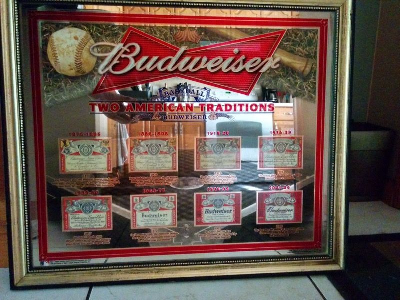 Budweiser mirror, Baseball mirror and Anheuser Busch beer mirror for sale $100.00 each.