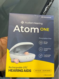 Audien Hearing Atom One Rechargeable OTC Hearing Aids – Brand New