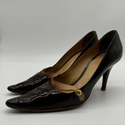 Louis Vuitton LV Brown Patent Gina Pointed Toe Leather Pumps Size EU 36.5 US 6.5