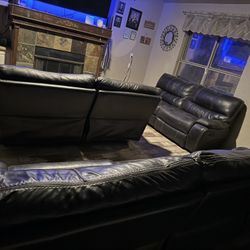 3 Black Reclining Leather Couches