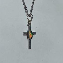 opal cross necklace w sterling silver bail