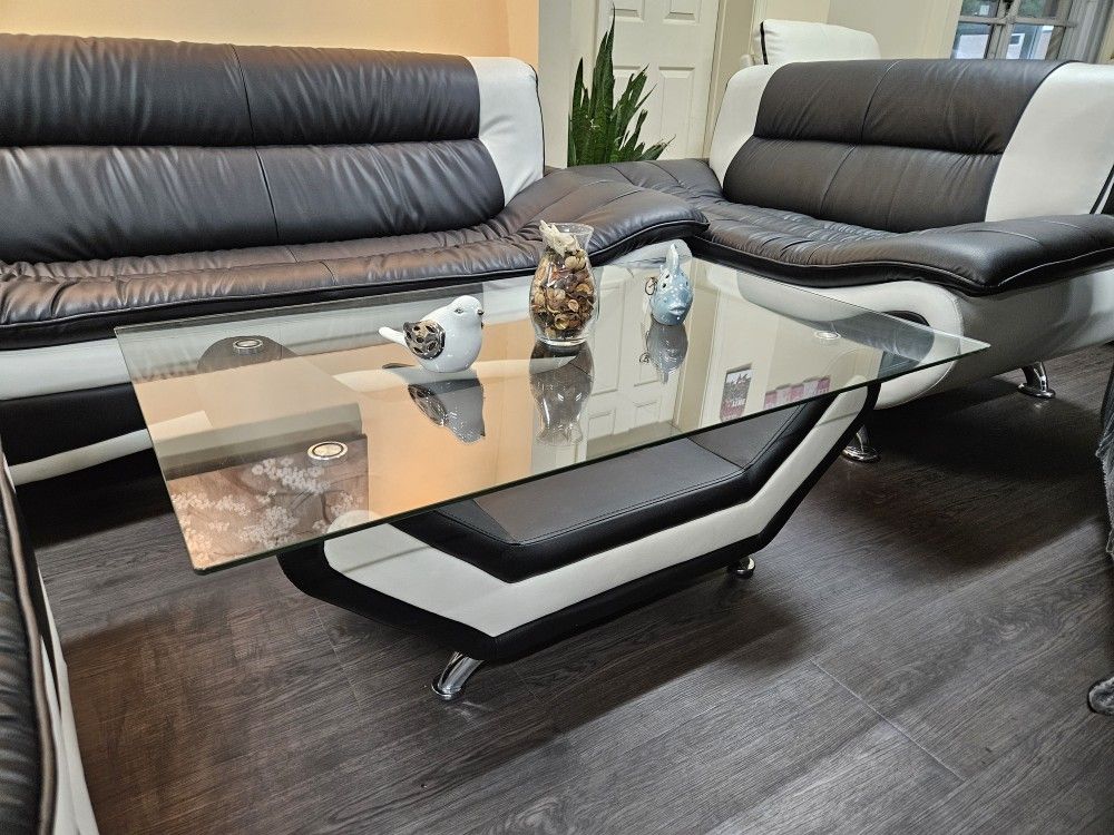 New Glass Black And White Coffee Table Special