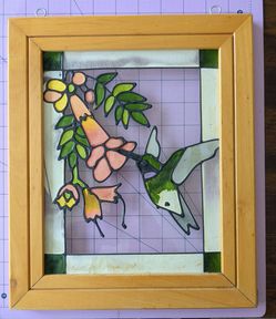 Framed Hummingbird Faux Stained Glass 10 5/8" x 12 5/8" for Window Display