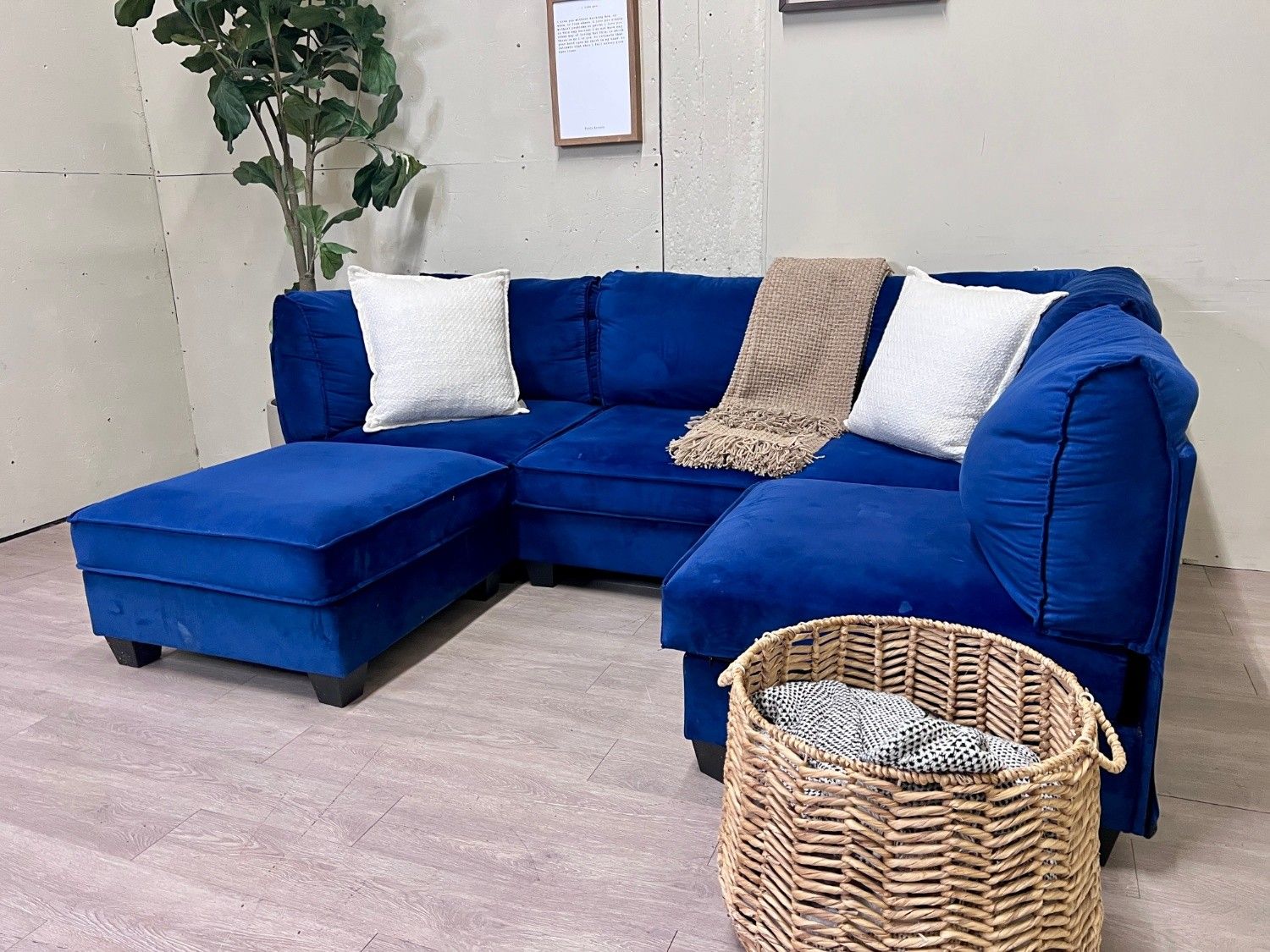 WE DELIVER! 🚚 - Blue Velvet Modular U Sectional Couch with Ottoman Set