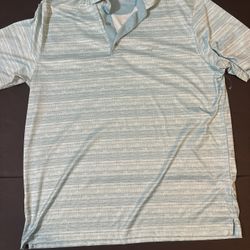 Greg Norman Men's XL Blue Striped Polo Shirt Play Dry, Moisture Wicking