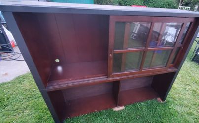 TwoTone Freestanding Retro Glass Cupboard features Sliding Wood and Glass Doors.