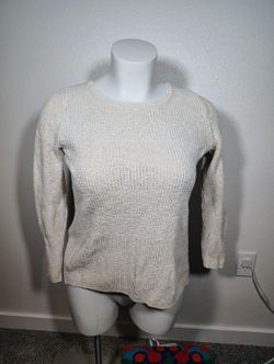 LL Bean Sweater Womens Large L Cream Cotton Shaker Textured Knit Pullover Crew