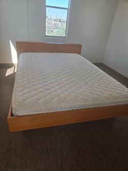 Scandinavian Queen Teak Platform Bed and Setra Mattress