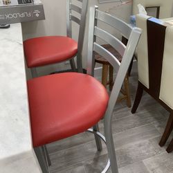 2 Bar Stools Red Leather 