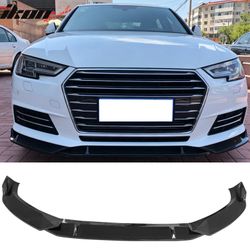 Fits 2017–2018 Audi A4 Quattro B9 IKON Front Bumper Lip Spoiler Gloss Black PP