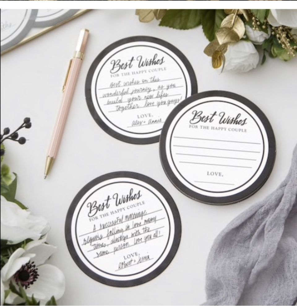 25 Bests Wishes Paper ‘coasters’ For Weddings/ Bridal Showers/ Parties