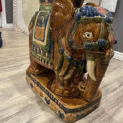 Mid-Century Terracotta Elephant Garden Stool Drinks Table Plant Stand