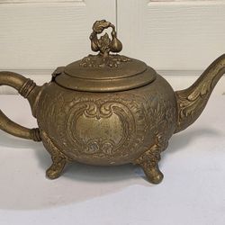 Ornate Hand Chased Silver On Copper Vintage Teapot With Stands 