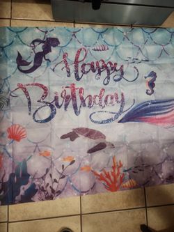 Mermaid Happy Birthday Backdrop