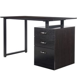 Home Office Computer Desk with Reversible Cabinet (Black)