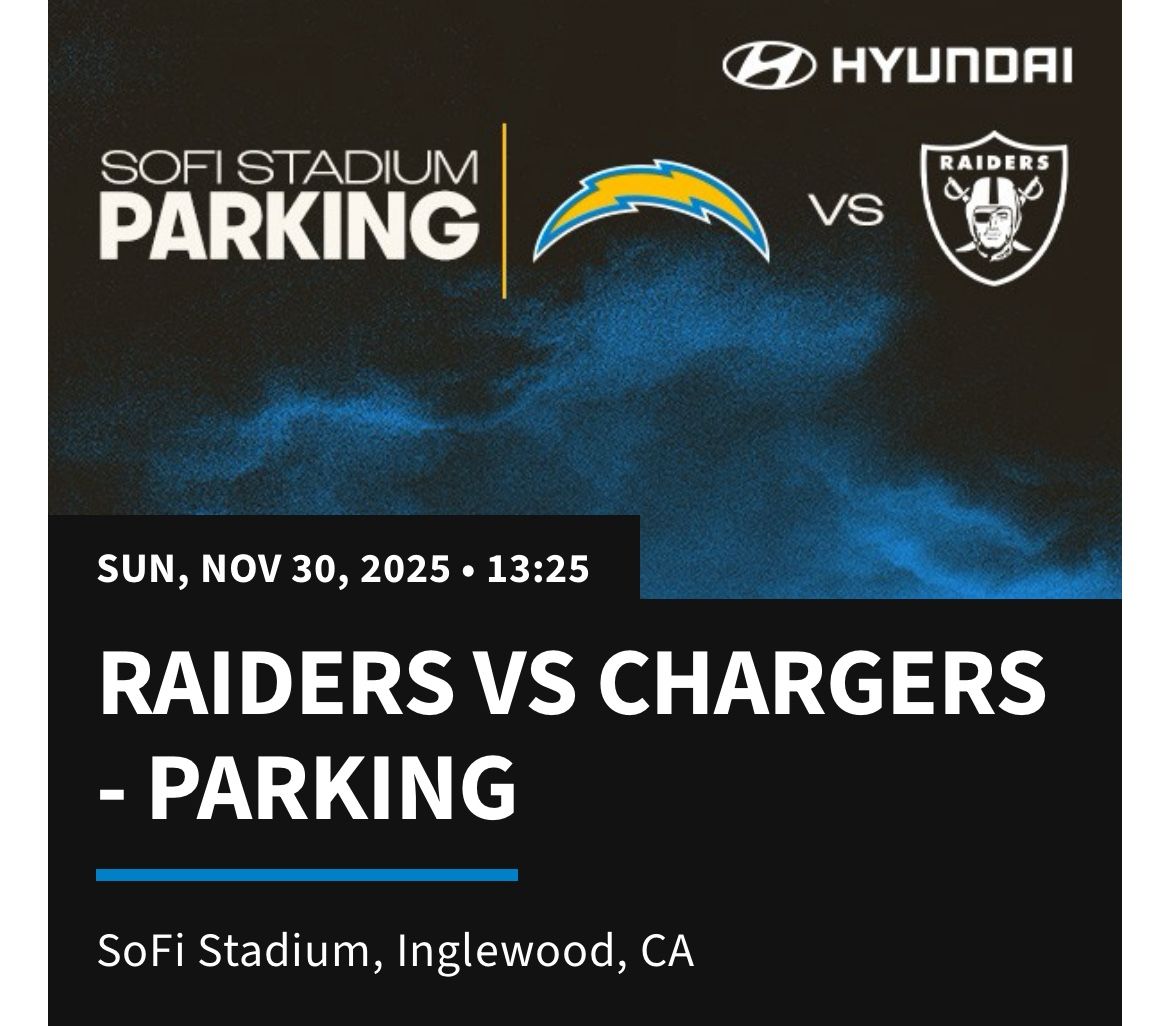 SOFI- Chargers vs Raiders Tailgate Parking Pass - Pink Zone