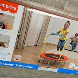 Fisher-Price 36-Inch Mini Trampoline, WonderJump Round Indoor Toddler Kids Trampoline with Stabilizing Handlebar