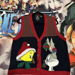 Warner Bros. Studio Stores Vintage 1995 Looney Tunes Button Up Bugs Bunny & Tweety Bird Vest XL