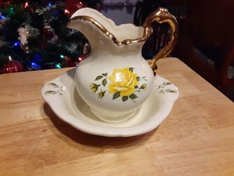 G Looking PITCHER and Bowl LOTS of Colors and Trim In GOLD