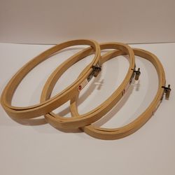 3 Vintage Boye Tension Spring Oval Wood Embroidery Hoops 5"x9"