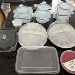 Plastic Tupperware and deviled eggs holder, salad draining