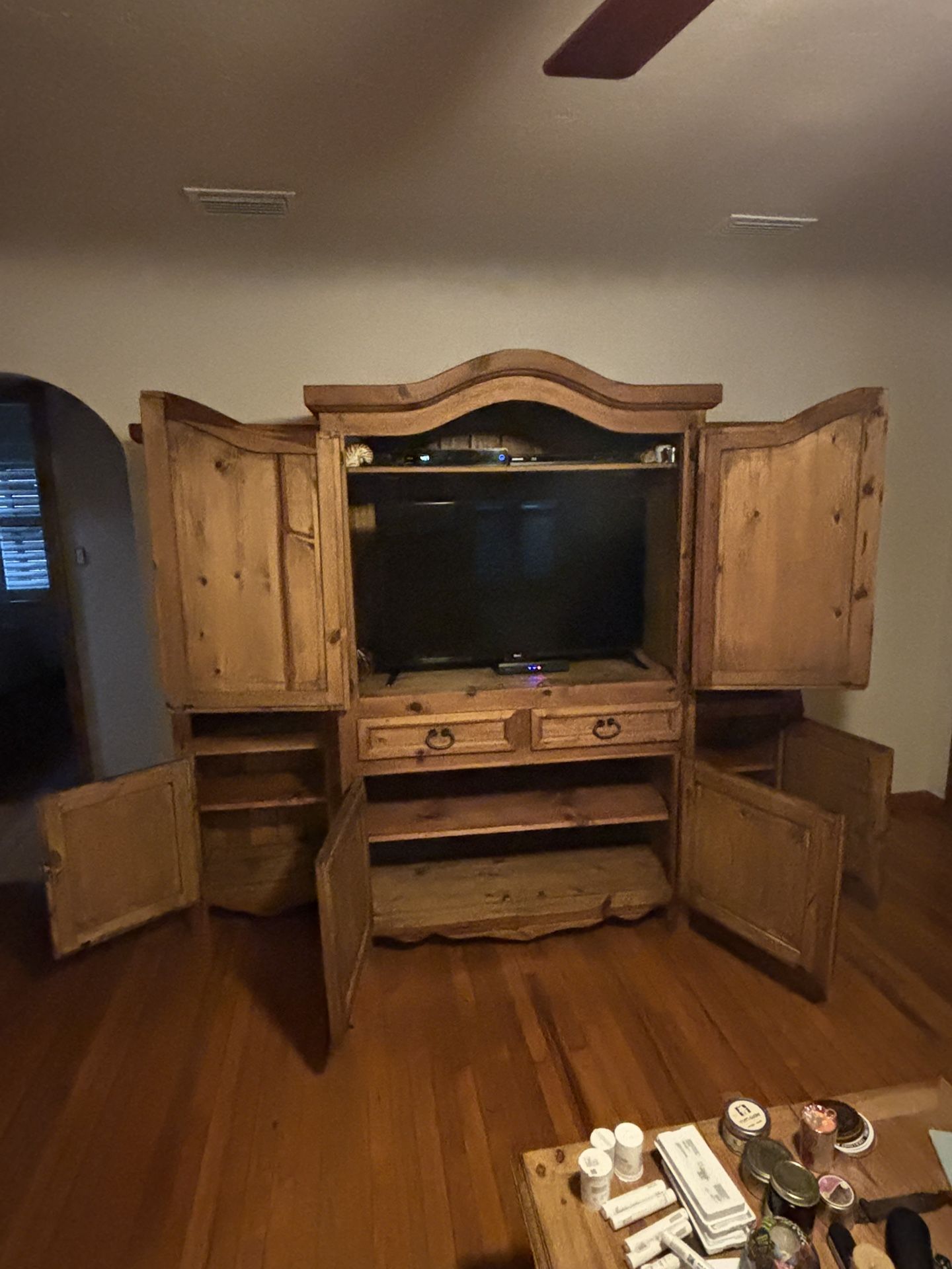 Antique all natural wood wall unit