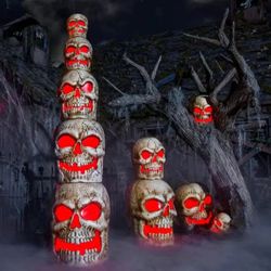 NIB 8 ft. Giant Sized LED Skull Stack Halloween Prop Home Depot Accents Holiday 