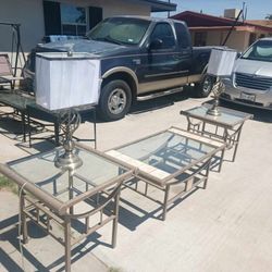 Two Separate Five Piece Living Room Glass Tops Table Sets Sold Separately