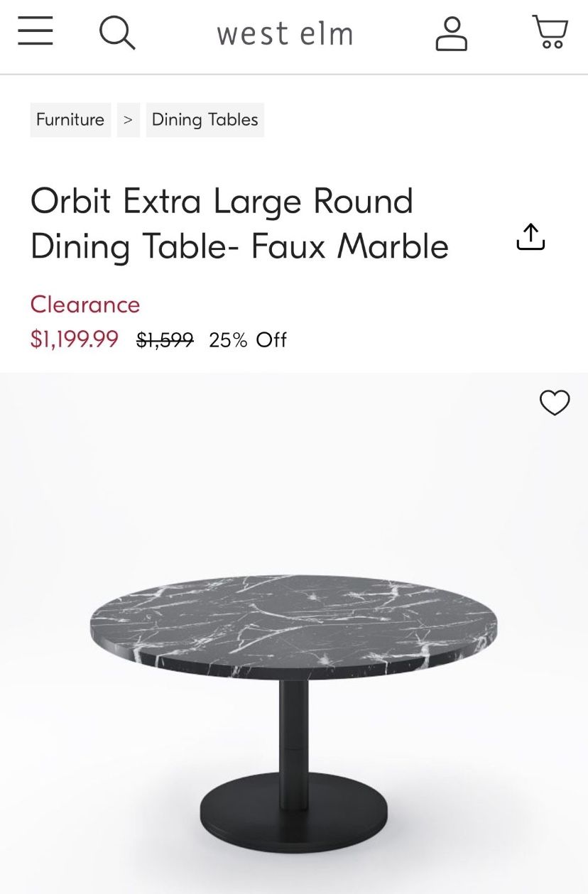 West Elm 48” Orbit Extra Large Round Dining Table Orbit Faux