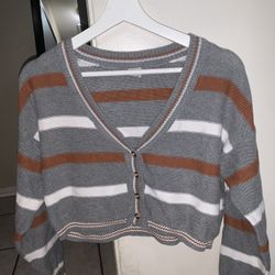 Striped V Neck Cardigan Long Sleeve Crop Top