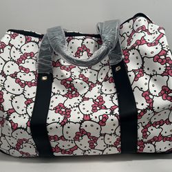 Hello Kitty Rolling Handled Duffle Bag Luggage With Black Strap Sanrio Red Bow