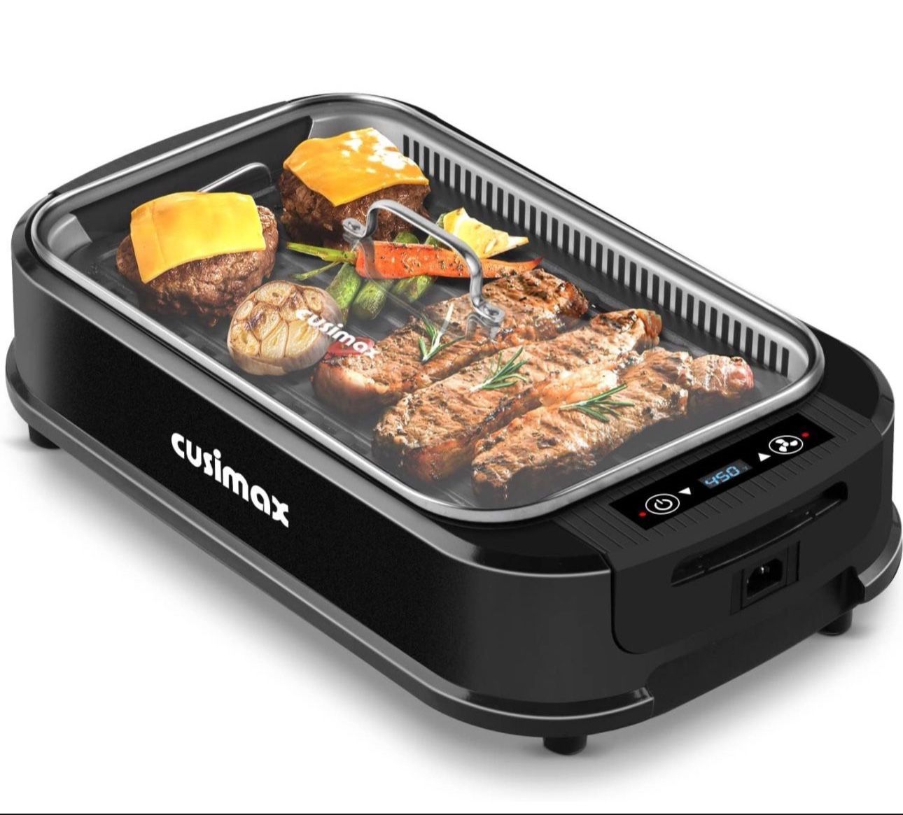 Smokeless Grill Indoor, CUSIMAX Electric Grill, 1500W Grill Portable Korean BBQ Grill with LED Smart Display & Tempered Glass Lid, Non-stick Removable