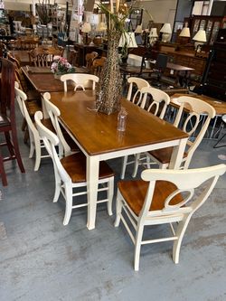 Country style dining table and chairs (in store)