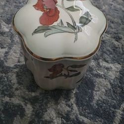 Vintage Hand Painted Floral Porcelain Trinket Box 