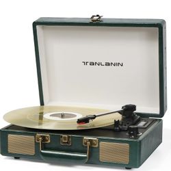 Vintage 3-Speed Bluetooth Portable USB Suitcase Record Player with Built-in Speakers | Upgraded Vinyl Turntable Audio Sound| Includes Extra Stylus & M