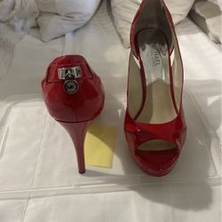 Red Michael Kors Open Toe High Heels W8 With Lock On Back