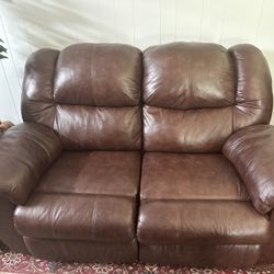 Reclining Cozy Brown Leather Loveseat