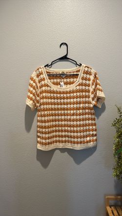Crochet Knit Top, Orange And Ivory Stripes