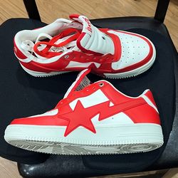 Like New- A BATHING APE BAPE STA OS #2 1L80 191 307 Red White Men Unisex Cowhide Shoes