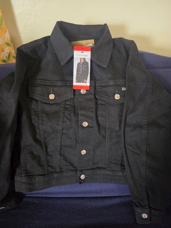 Calvin klein black trucker denim jacket size medium $30