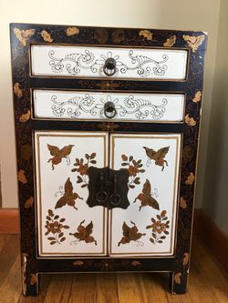 Antique Chinese style wood butterfly small cabinet / night stand / end table