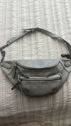Gray Leather Crossbody Belt Bag