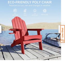 Red Miranda Folding Recycled Plastic Outdoor Patio Adirondack Chair with Cup Holder for Firepit/Pool