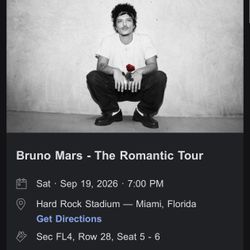 Bruno Mars Floor Seats September 19th Hard Rock Stadium 